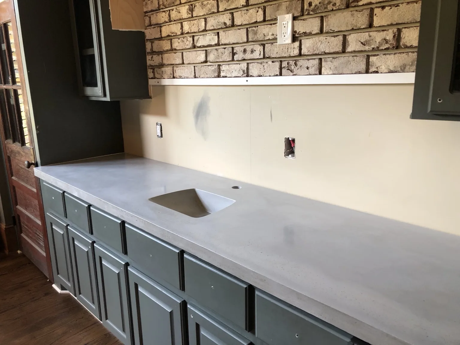 Long concrete kitchen counter